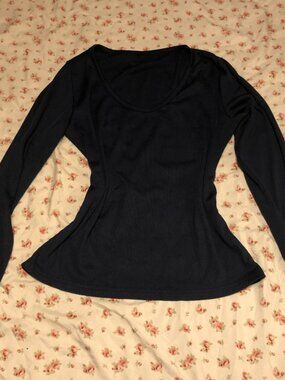 Dark Navy Blue Ribbed Long Sleeve Top Women’s Casual Everyday Basic